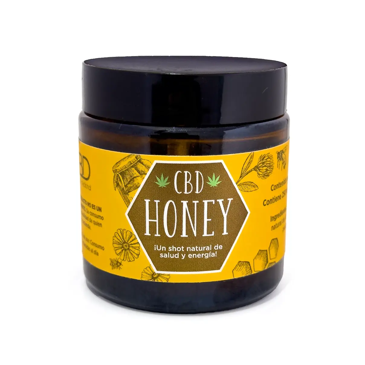 Frasco de CBD Honey de Grupo Relax, una mezcla natural de miel, CBD y ginseng para el bienestar diario.