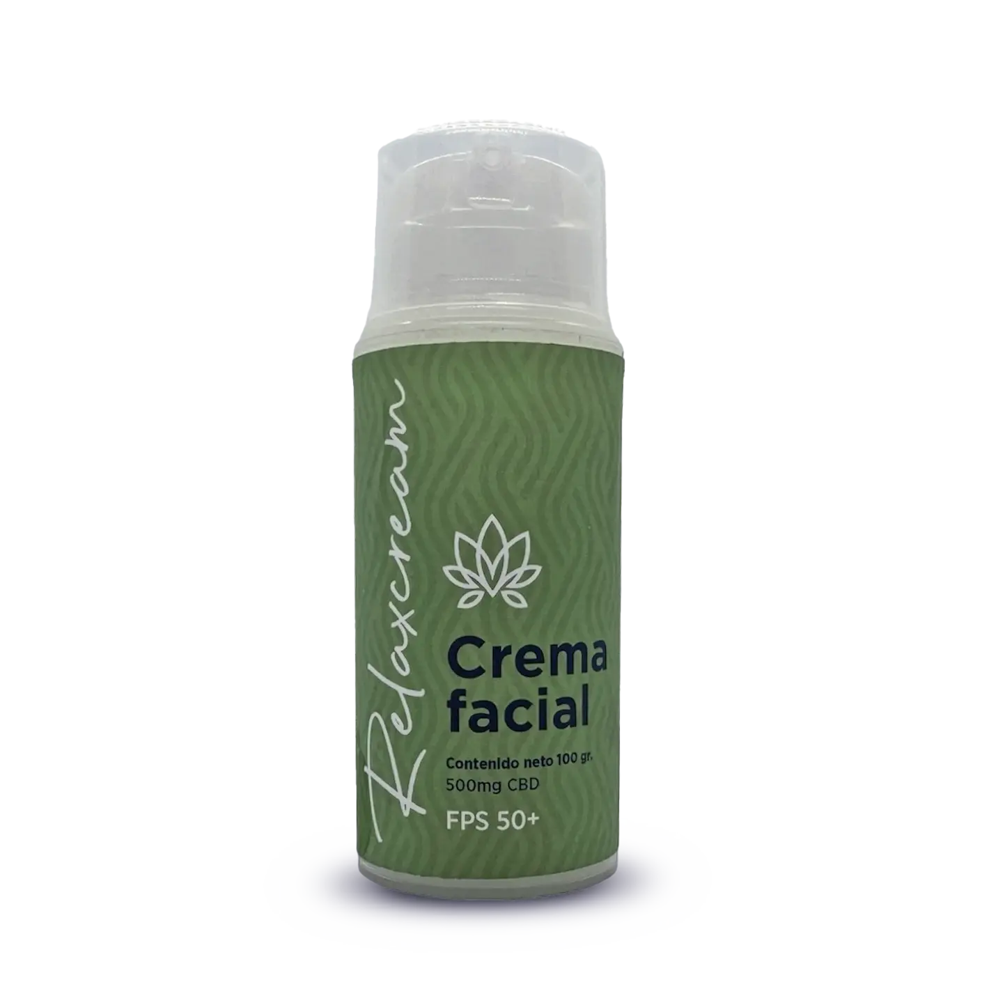 Envase de Relaxcream Facial de Grupo Relax, crema hidratante y protectora con CBD y FPS50+ para un cuidado completo de la piel del rostro.