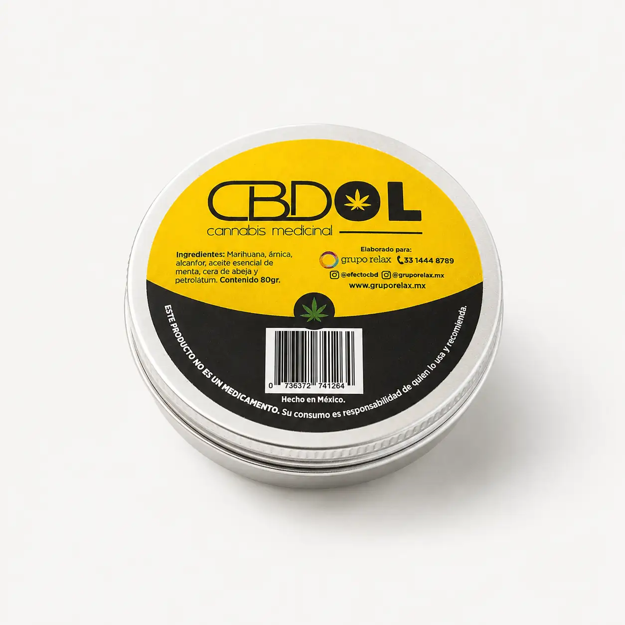 CBDol bálsamo corporal con CBD 0% THC en envase metálico